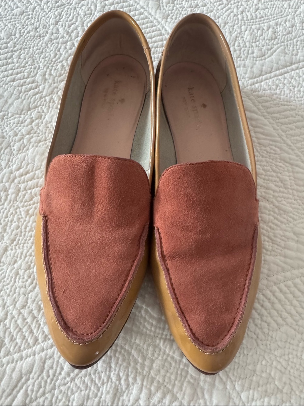 kate spade Two-Tone Rust Suede and Tan Patent Loafers